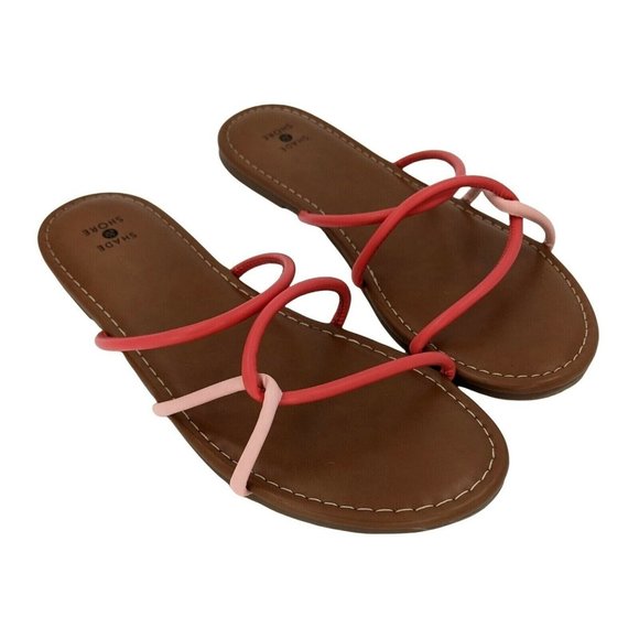 Shade and Shore Womens Flat Sandals Size 9 Slip On Summer Strappy Tan - Picture 1 of 8